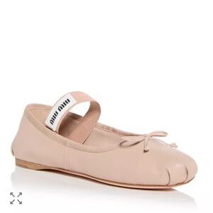 Miu Miu Nude Pink Leather Ballet Flats with Logo Strap Like New
